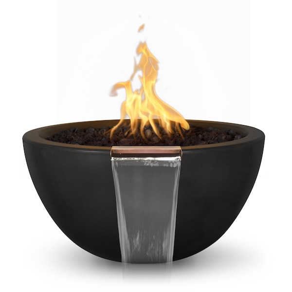 The Outdoor Plus 38 Round Luna Fire & Water Bowl, GFRC Concrete, Black, Low Voltage Electronic Ignition, Liquid Propane - OPT-LUNFW38E12V-BLK-LP