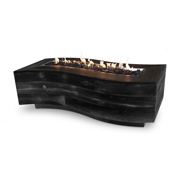 The Outdoor Plus 60 Rectangular Big Sur Fire Pit, Wood Grain GFRC Concrete, Ebony, Natural Gas - OPT-BGSR60E12V-EBN-NG