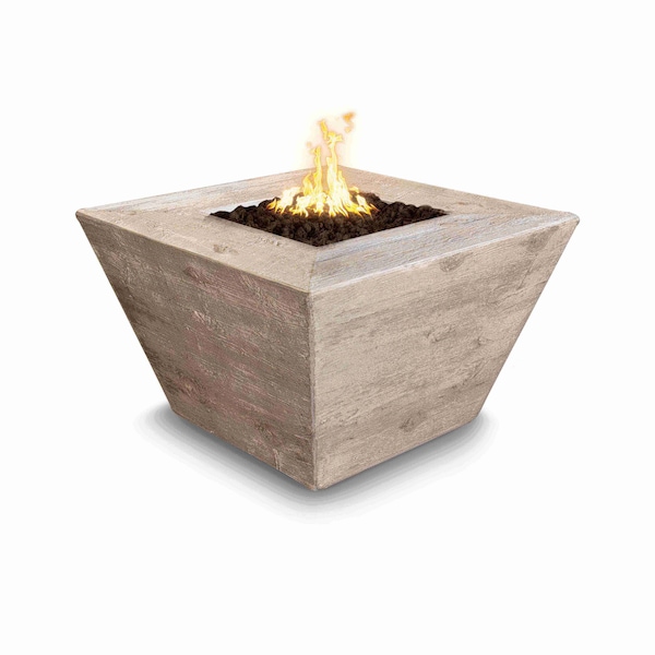 The Outdoor Plus 36 Square Plymouth Fire Pit, Wood Grain GFRC Concrete, Spark Ignition w/Flame Sense, Liq. Propane - OPT-PLMS36FSEN-IVY-LP