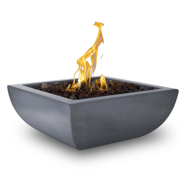 The Outdoor Plus 36 Square Avalon Fire Bowl - Powder Coated Metal - Gray - Match Lit with Flame Sense - Natural Gas - OPT-36AVPCFFSML-GRY-NG