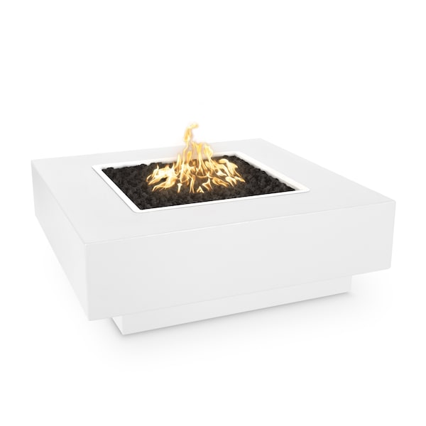 The Outdoor Plus 36 Square Cabo Fire Pit - Powder Coated Metal - White - Match Lit with Flame Sense - Liquid Propane - OPT-CBSQ36PCFSML-WHT-LP