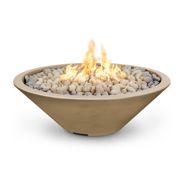 The Outdoor Plus 60 Round Cazo Fire Pit - GFRC Concrete - Brown - Plug & Play Electronic Ignition - Liquid Propane - OPT-CZNL60EKIT-BRN-LP