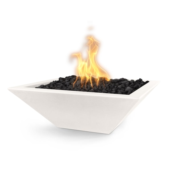 The Outdoor Plus 36 Square Maya Fire Bowl - GFRC Concrete - White - Match Lit - Natural Gas - OPT-36SFO-LIM-NG