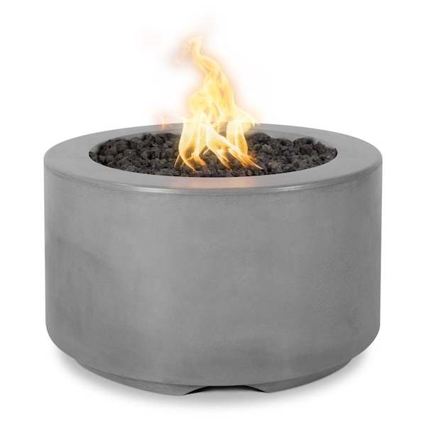 The Outdoor Plus 32 Round Florence Fire Pit, GFRC Concrete, Natural Gray, Low Voltage Electronic Ignition, Natural Gas - OPT-FL3218E12V-NGY-NG