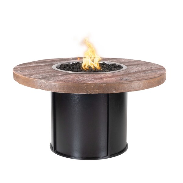 The Outdoor Plus Fresno Wood Grain and Steel Fire Pit 60,110V Play Electronic Ignition, Ivory Concrete Top, Nat. Gas - OPT-FRS60EKIT-IVY-BLK-NG