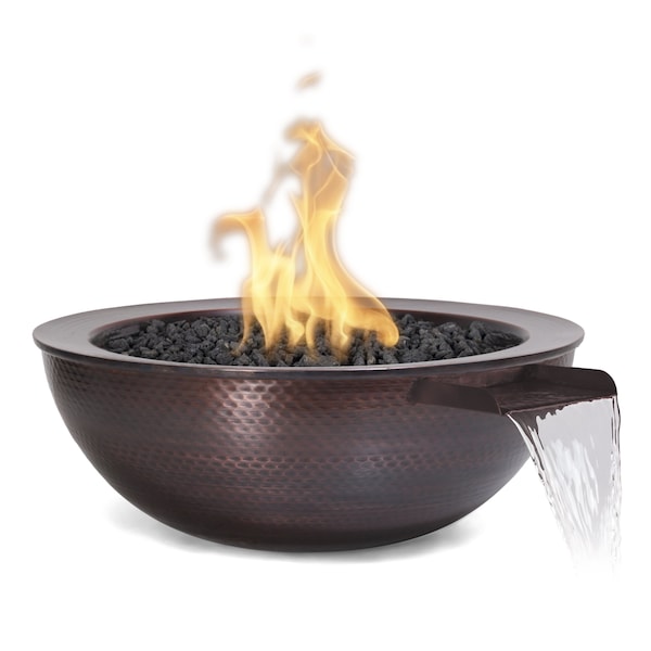The Outdoor Plus 27 Round Sedona Fire & Water Bowl - Copper - Match Lit with Flame Sense - Liquid Propane - OPT-27RCPRFWFSML-LP