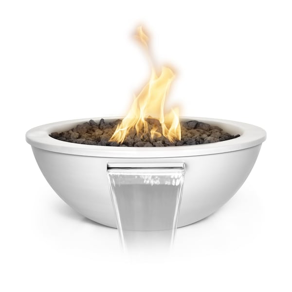 The Outdoor Plus 36 Round Sedona Fire & Water Bowl - Powder Coated Metal - White - Match Lit - Liquid Propane - OPT-36RPCFW-WHT-LP