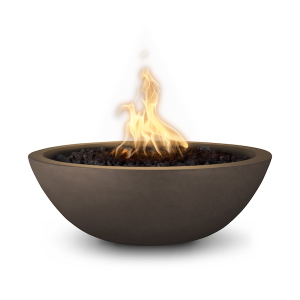 The Outdoor Plus 33 Round Sedona Fire Bowl, GFRC Concrete, Chocolate, Low Voltage Electronic Ignition, Natural Gas - OPT-33RFOE12V-CHC-NG