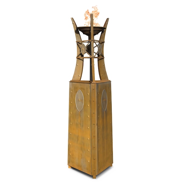 The Outdoor Plus 24 Triangular Bastille Fire Tower - Corten Steel - Plug & Play Electronic Ignition - Liquid Propane - OPT-FTWR2EKIT-LP