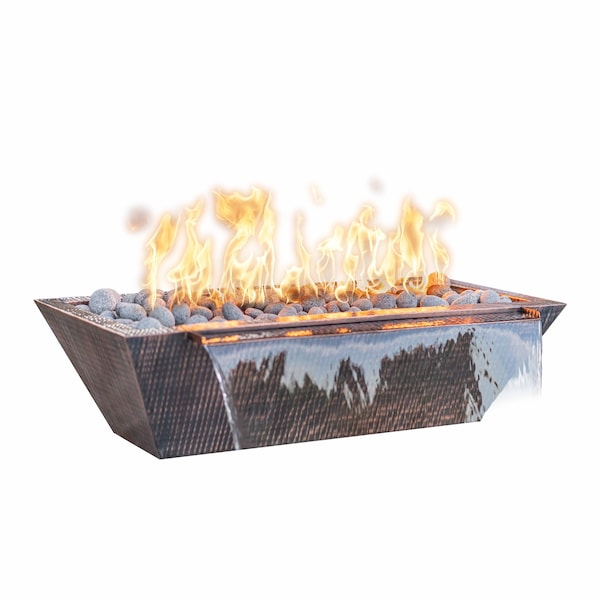 The Outdoor Plus 60 Rectangular Linear Maya Fire & Water Bowl - Copper - Match Lit with Flame Sense - Natural Gas - OPT-6020MCFWFSML-NG