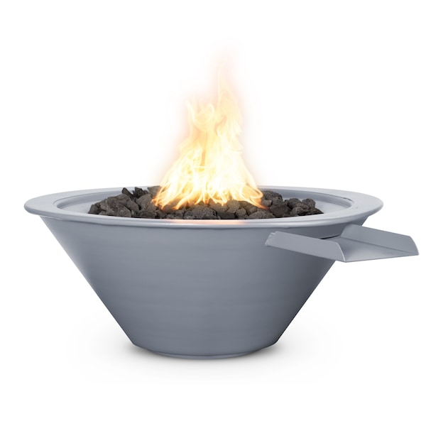 The Outdoor Plus 24 Round Cazo Fire, Water Bowl, Powder Coated Metal, Gray, Low Voltage Electronic Ignition, Natural Gas - OPT-R24PCFWE12V-GRY-NG