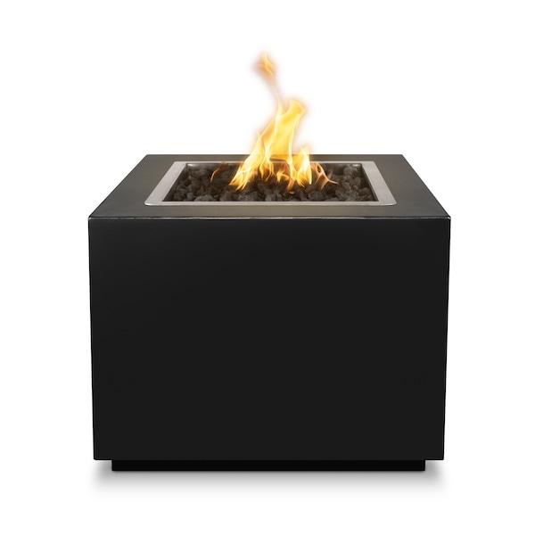 The Outdoor Plus 30 Square Forma Fire Pit, Powder Coated Metal, Black, Low Voltage Electronic Ignition, Liquid Propane - OPT-30PCSQE12V-BLK-LP