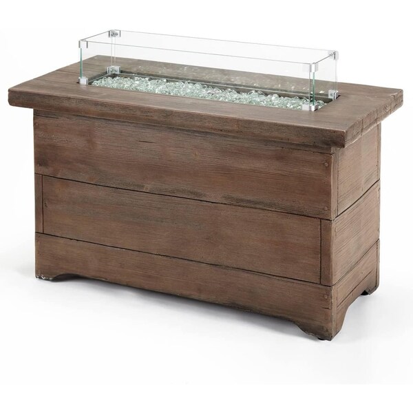 Bluegrass Living 42in x 20in Barnyard Rectangular MGO Propane Fire Pit Table with Glass Beads and Cover - HF42603