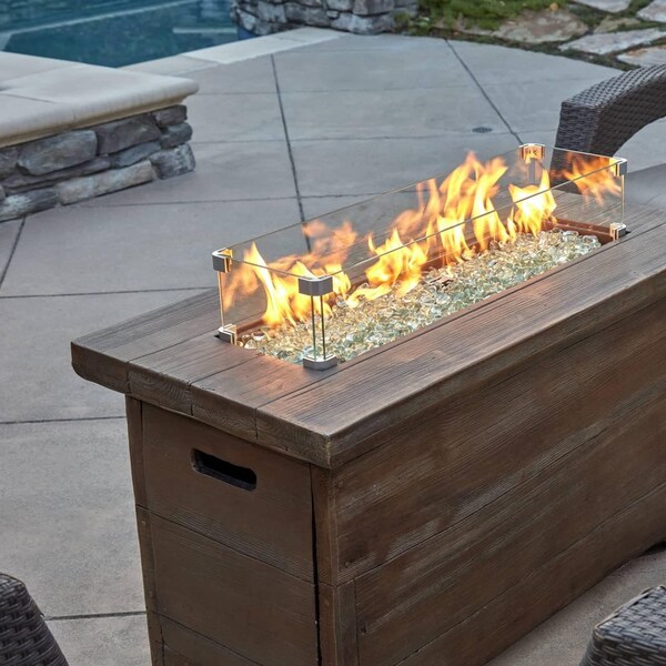 Bluegrass Living 42in x 20in Barnyard Rectangular MGO Propane Fire Pit Table with Glass Beads and Cover - HF42603