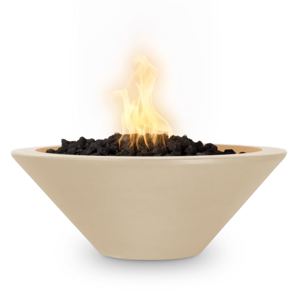 The Outdoor Plus 24 Round Cazo Fire Bowl, GFRC Concrete, Vanilla, Low Voltage Electronic Ignition, Liquid Propane - OPT-24RFOE12V-VAN-LP
