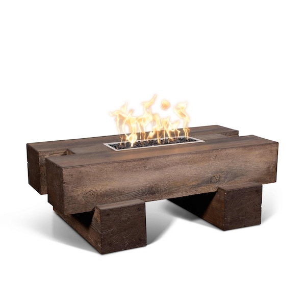 The Outdoor Plus 60 Rectangular Palo Fire Pit, Wood Grain GFRC Concrete, Plug, Play Electronic Ignition, Liquid Propane - OPT-PAL60EKIT-OAK-LP