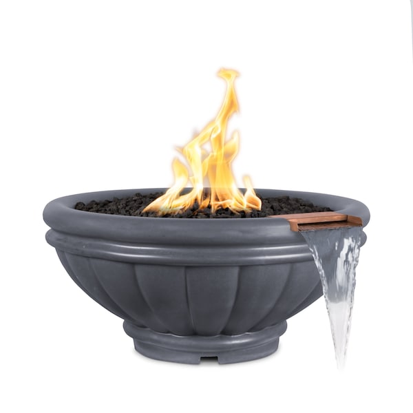 The Outdoor Plus 36 Round Roma Fire & Water Bowl, GFRC Concrete, Gray, Low Voltage Electronic Ignition, Natural Gas - OPT-ROMFW36E12V-GRY-NG