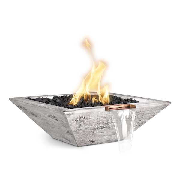 The Outdoor Plus 24 Square Maya Fire, Water Bowl, Wood Grain GFRC Concrete, Ebony, Liquid Propane - OPT-24SWGFWE12V-EBN-LP