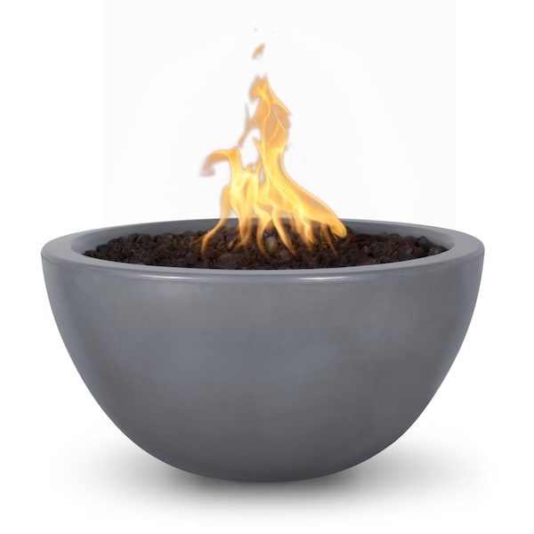 The Outdoor Plus 38 Round Luna Fire Pit - GFRC Concrete - Gray - Spark Ignition with Flame Sense - Natural Gas - OPT-LUN38FSEN-GRY-NG