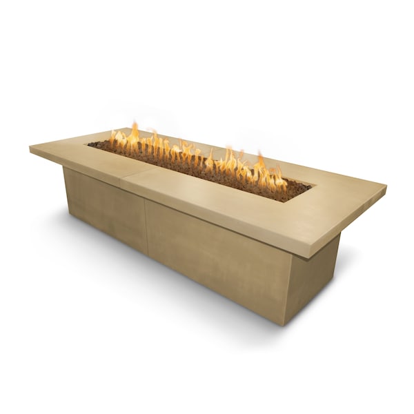 The Outdoor Plus 144 Rectangular Newport Fire Table, GFRC Concrete, Brown, Match Lit with Flame Sense, Natural Gas - OPT-NPTT144FSML-BRN-NG