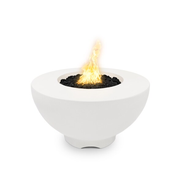 The Outdoor Plus 37 Round Sienna Fire Pit - GFRC Concrete - White - Spark Ignition with Flame Sense - Liquid Propane - OPT-RF37FSEN-LIM-LP
