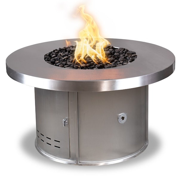 The Outdoor Plus 48 Round Mabel Fire Table - Stainless Steel - Spark Ignition with Flame Sense - Natural Gas - OPT-MABSS48FSEN-NG