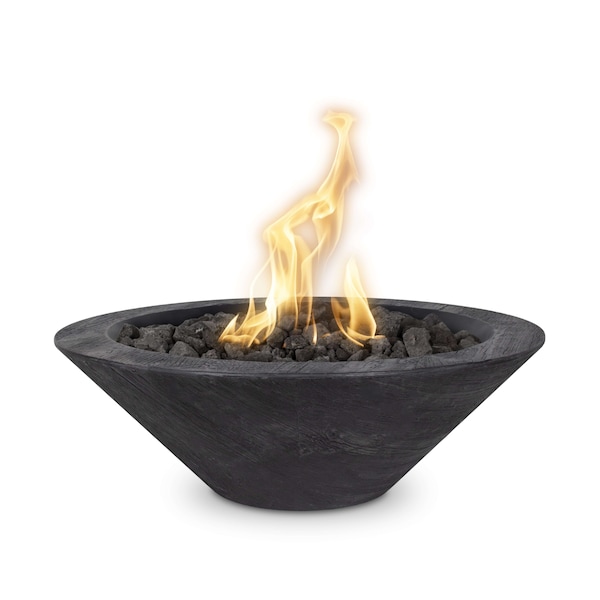 The Outdoor Plus 32 Round Cazo Fire Bowl, Wood Grain GFRC Concrete, Ebony, Liquid Propane - OPT-32RWGFOE12V-EBN-LP