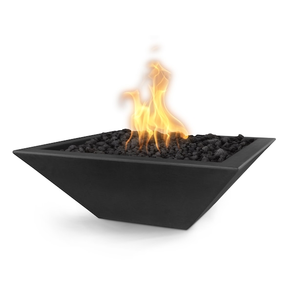 The Outdoor Plus 36 Square Maya Fire Bowl - GFRC Concrete - Black - Low Voltage Electronic Ignition - Liquid Propane - OPT-36SFOE12V-BLK-LP