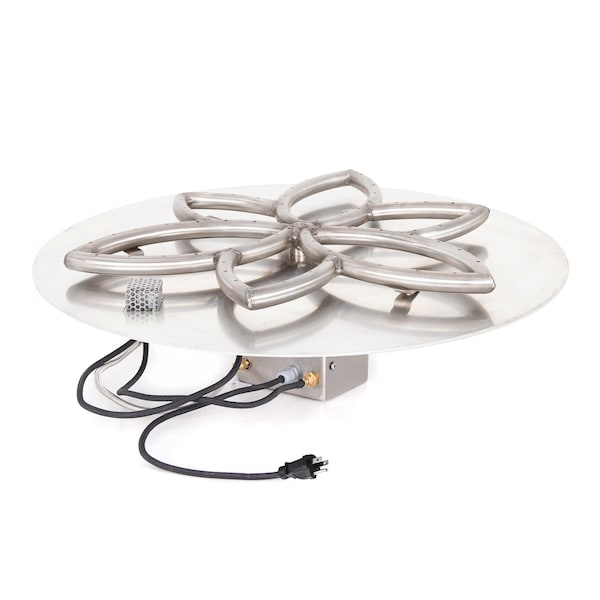 The Outdoor Plus 18 Round Flat Pan & 12 Lotus Stainless Steel Burner - Match Lit with Flame Sense - Liquid Propane - OPT-FRLB18FSML-LP