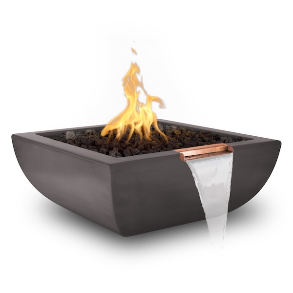 The Outdoor Plus 30 Square Avalon Fire & Water Bowl - GFRC Concrete - Chestnut - Match Lit - Natural Gas - OPT-AVLFW30-CST-NG