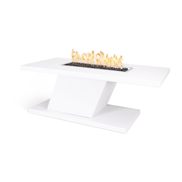 The Outdoor Plus 72 Rectangular Imperial Fire Table, Powder Coated Metal, White, Play Electronic Ignition, Natural Gas - OPT-IMPC7224EKIT-WHT-NG