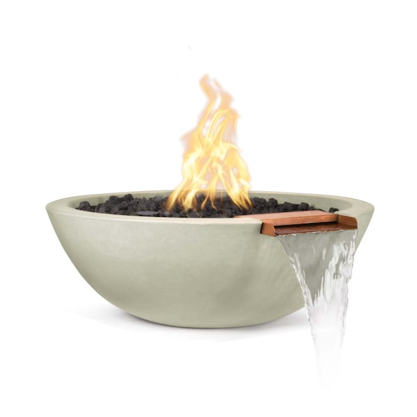 The Outdoor Plus 33 Round Sedona Fire & Water Bowl, GFRC Concrete, Ash, Low Voltage Electronic Ignition, Natural Gas - OPT-33RFWE12V-ASH-NG