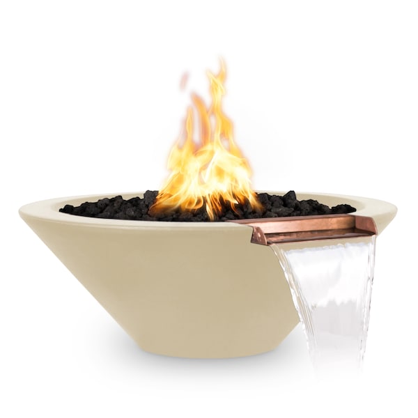 The Outdoor Plus 31 Round Cazo Fire & Water Bowl - GFRC Concrete - Vanilla - Match Lit - Natural Gas - OPT-31RFW-VAN-NG