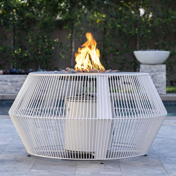 The Outdoor Plus 48 Round Cesto Fire Pit - Powder Coated Metal - Low Voltage Electronic Ignition - Liquid Propane - OPT-CSTO48-PTLCE12V-LP