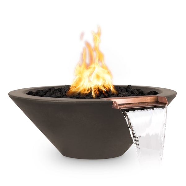 The Outdoor Plus 48 Round Cazo Fire & Water Bowl - GFRC Concrete - Chocolate - Match Lit - Liquid Propane - OPT-48RFW-CHC-LP