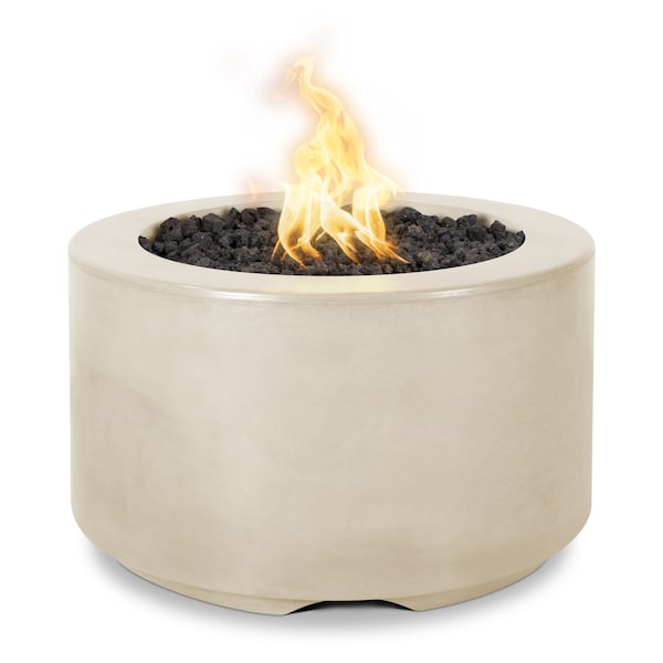 The Outdoor Plus 32 Round Florence Fire Pit - GFRC Concrete - Vanilla - Match Lit with Flame Sense - Liquid Propane - OPT-FL3218FSML-VAN-LP