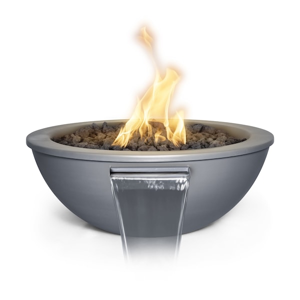 The Outdoor Plus 27 Round Sedona Fire & Water Bowl - Powder Coated Metal - Gray - Match Lit - Natural Gas - OPT-27RPCFW-GRY-NG