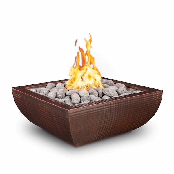 The Outdoor Plus 30 Square Avalon Fire Bowl - Copper - Match Lit with Flame Sense - Natural Gas - OPT-30AVCPFFSML-NG