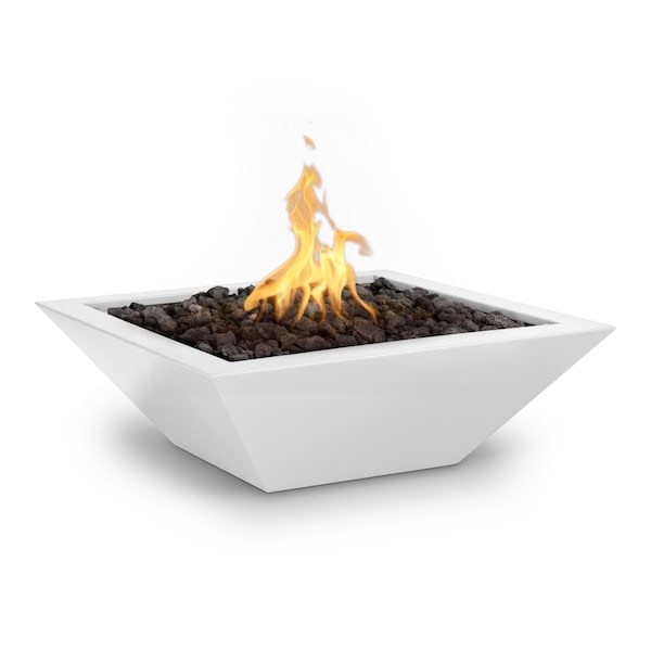 The Outdoor Plus 36 Square Maya Fire Bowl - Powder Coated Metal - White - Match Lit - Liquid Propane - OPT-36SQPCFO-WHT-LP