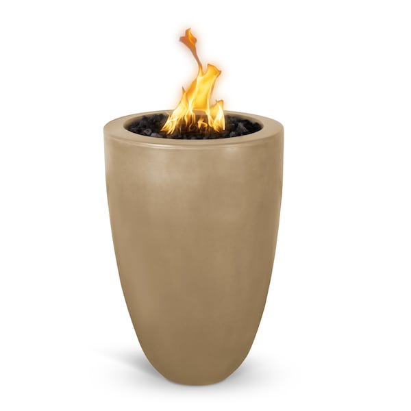 The Outdoor Plus 22 Round Castillo Fire Pillar - GFRC Concrete - Brown - Match Lit - Liquid Propane - OPT-CSTO22-BRN-LP