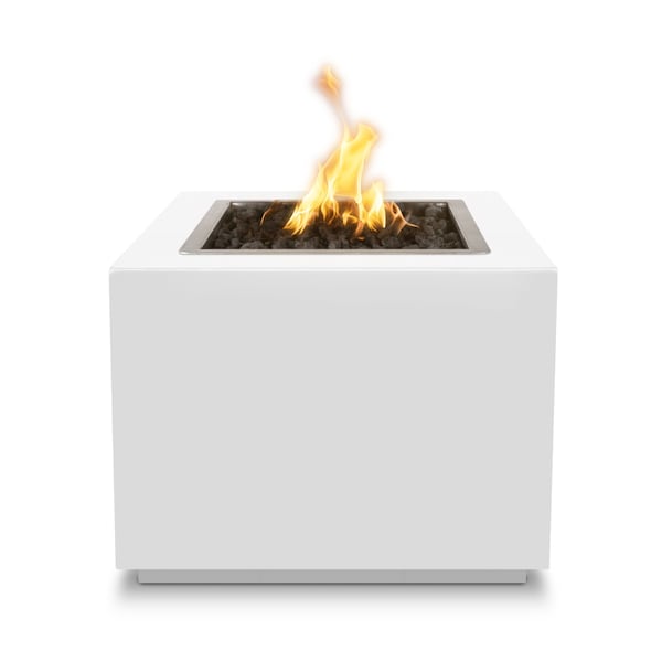 The Outdoor Plus 36 Square Forma Fire Pit, Powder Coated Metal, White, Plug & Play Electronic Ignition, Liquid Propane - OPT-36PCSQEKIT-WHT-LP