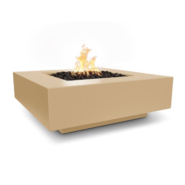 The Outdoor Plus 48 Square Cabo Fire Pit - GFRC Concrete - Brown - Low Voltage Electronic Ignition - Liquid Propane - OPT-CBSQ48E12V-BRN-LP