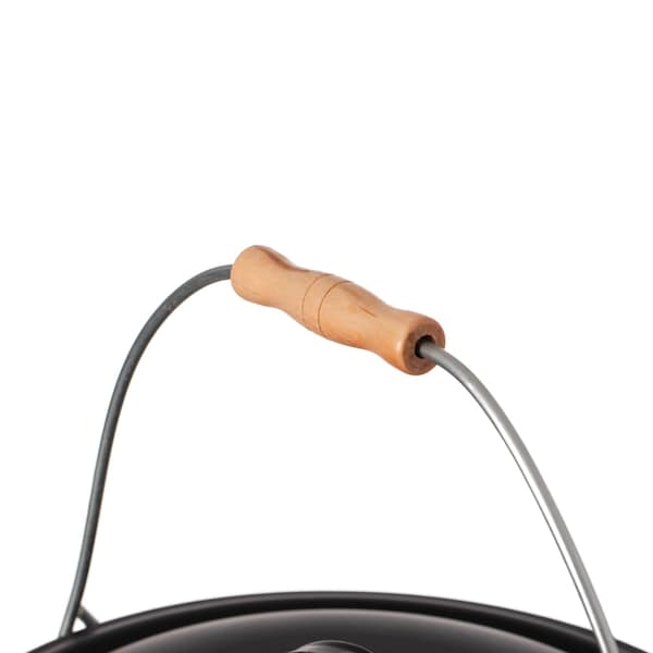 Gardenised Black Iron Ash Bucket with Lid and Wood Handle Brush Use for Fire Pit, Wood Burning Stove and Grill - QI004552