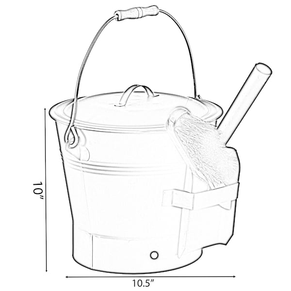 Gardenised Black Iron Ash Bucket with Lid and Wood Handle Brush Use for Fire Pit, Wood Burning Stove and Grill - QI004552