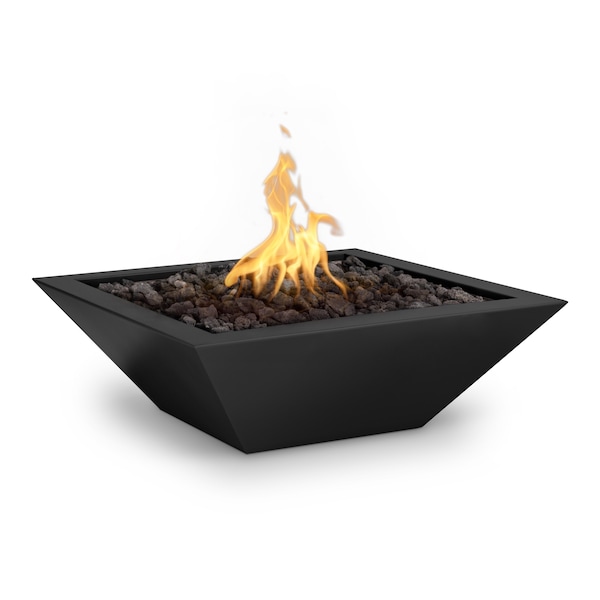 The Outdoor Plus 30 Square Maya Fire Bowl, Powder Coated Metal, Black, Match Lit with Flame Sense, Liquid Propane - OPT-30SQPCFOFSML-BLK-LP