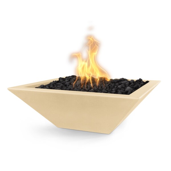 The Outdoor Plus 30 Square Maya Fire Bowl, GFRC Concrete, Vanilla, Low Voltage Electronic Ignition, Liquid Propane - OPT-30SFOE12V-VAN-LP