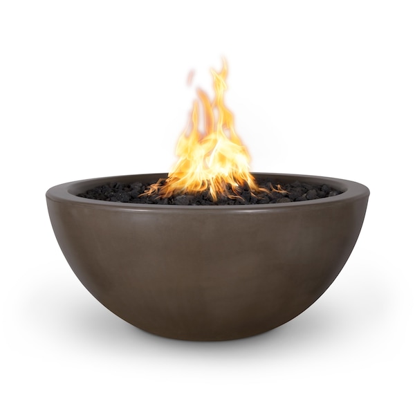 The Outdoor Plus 30 Round Luna Fire Bowl - GFRC Concrete - Chocolate - Low Voltage Electronic Ignition - Natural Gas - OPT-LUNFO30E12V-CHC-NG