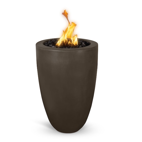 The Outdoor Plus 22 Round Castillo Fire Pillar, GFRC Concrete, Chocolate, Liquid Propane - OPT-CSTO22ADEKIT-CHC-LP