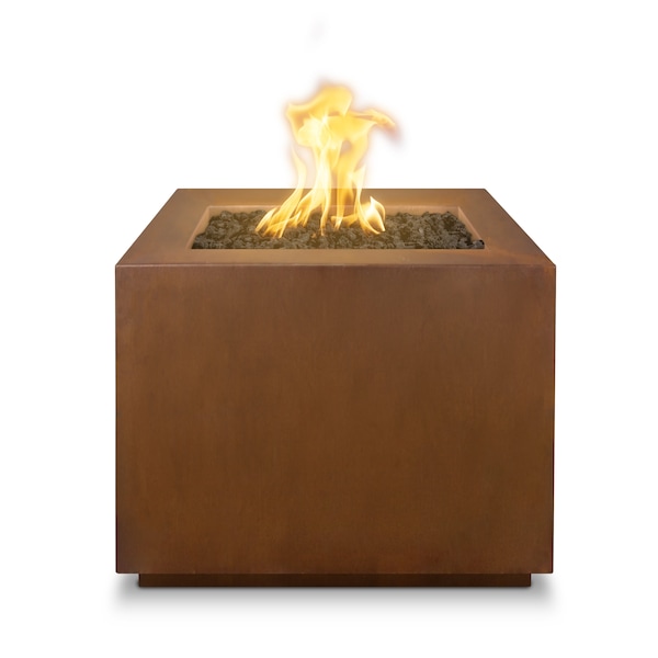 The Outdoor Plus 30 Square Forma Fire Pit - Corten Steel - Match Lit with Flame Sense - Liquid Propane - OPT-3030SQCSFSML-LP