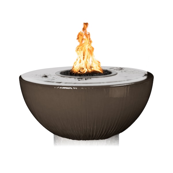 The Outdoor Plus 38 Round Sedona Fire, Water Bowl, GFRC Concrete, Chocolate, Low Voltage Electronic Ignition, Natural Gas - OPT-38FW360E12V-CHC-NG